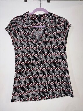 Alfani Geometric Cap-Sleeve Blouse with Collar